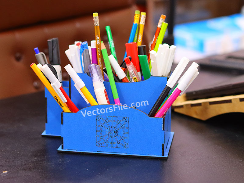 Laser Cut Office Desk Organizer Pen and Pencil Holder Template
