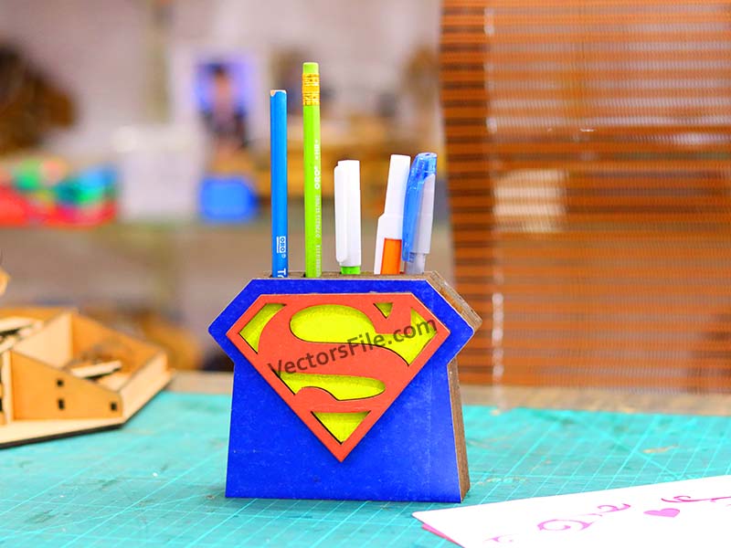 Superhero Laser Cut Wooden Pen and Pencil Holder for Kids