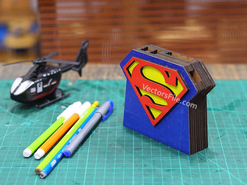 Superhero Laser Cut Wooden Pen and Pencil Holder for Kids