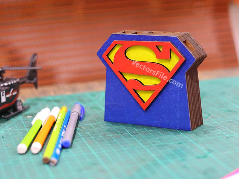 Superhero Laser Cut Wooden Pen and Pencil Holder for Kids