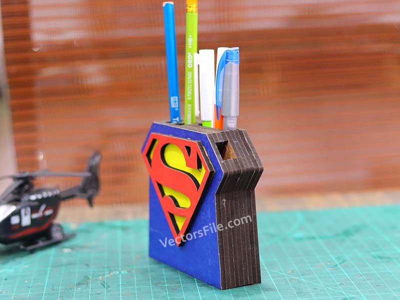 Superhero Laser Cut Wooden Pen and Pencil Holder for Kids