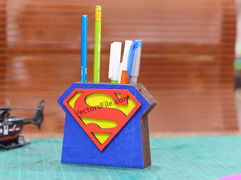 Superhero Laser Cut Wooden Pen and Pencil Holder for Kids