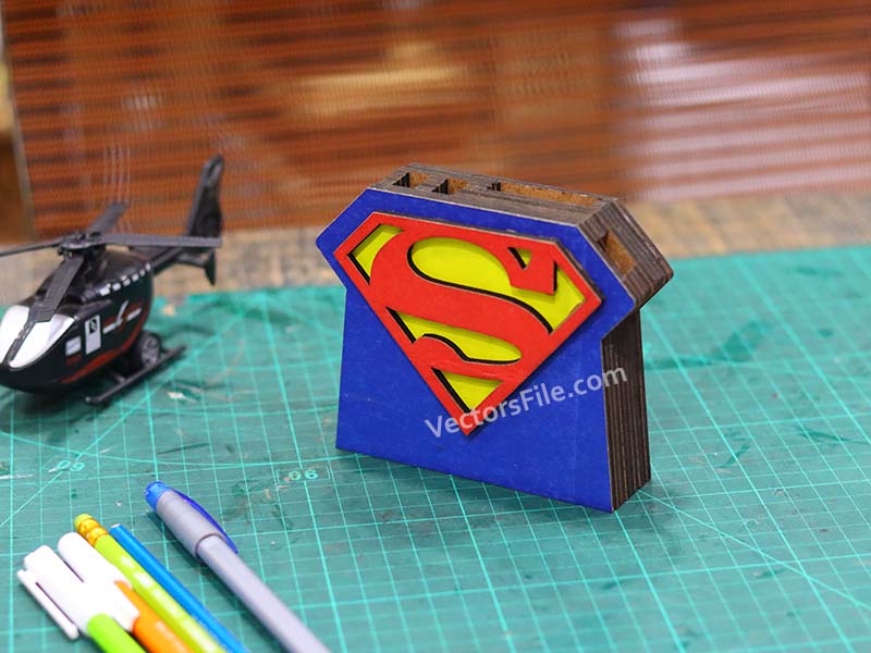 Superhero Laser Cut Wooden Pen and Pencil Holder for Kids