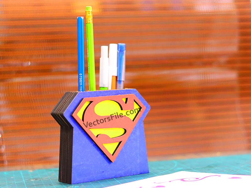 Superhero Laser Cut Wooden Pen and Pencil Holder for Kids