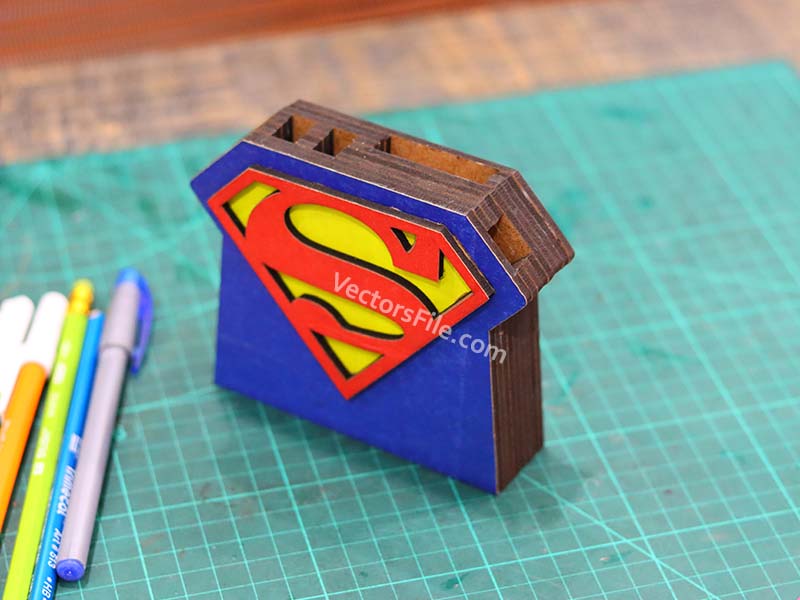 Superhero Laser Cut Wooden Pen and Pencil Holder for Kids