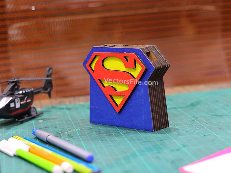 Superhero Laser Cut Wooden Pen and Pencil Holder for Kids