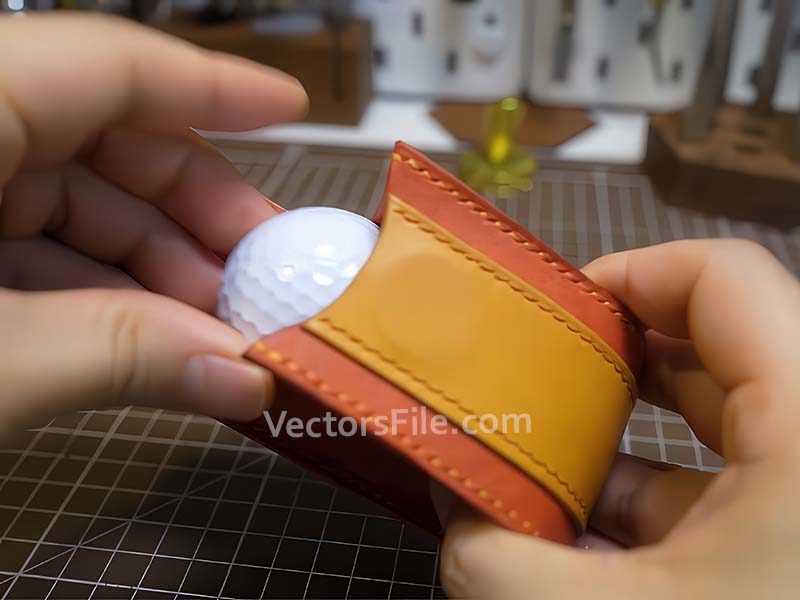 Laser Cut Leather Pouch for Golf Ball with Tee Holder Template