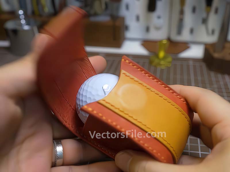 Laser Cut Leather Pouch for Golf Ball with Tee Holder Template