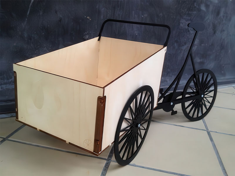 Laser cut Bicycle Cart Wooden Gift Basket Vector File