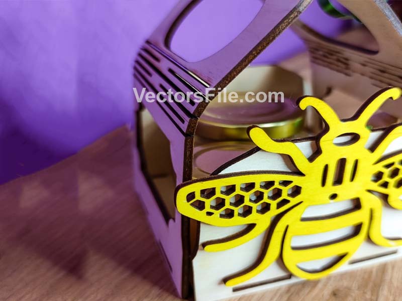 Laser Cut Honey Jar Wooden Carrier Basket Design