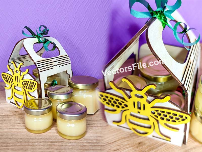 Laser Cut Honey Jar Wooden Carrier Basket Design