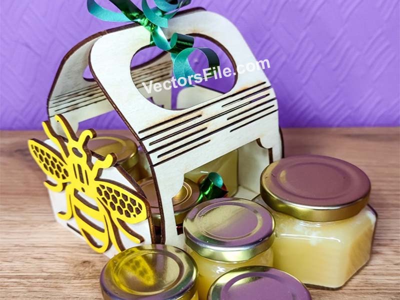 Laser Cut Honey Jar Wooden Carrier Basket Design