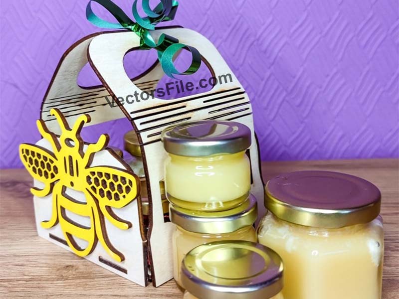 Laser Cut Honey Jar Wooden Carrier Basket Design