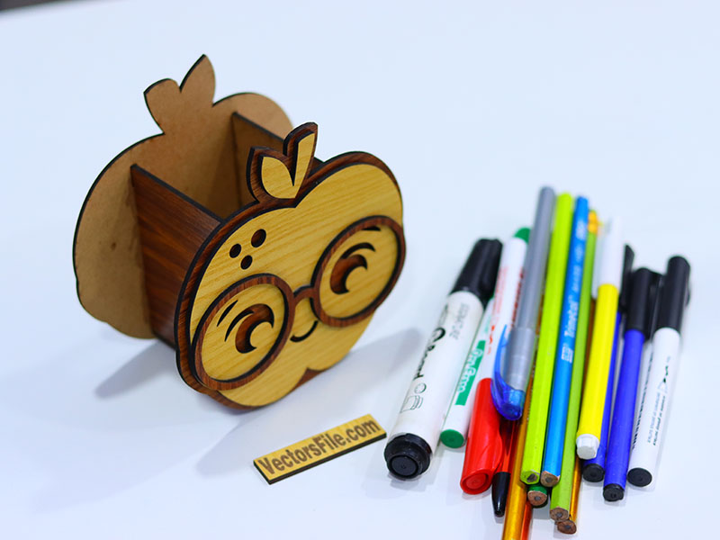 Laser Cut Apple Shape School Pen and Pencil Holder