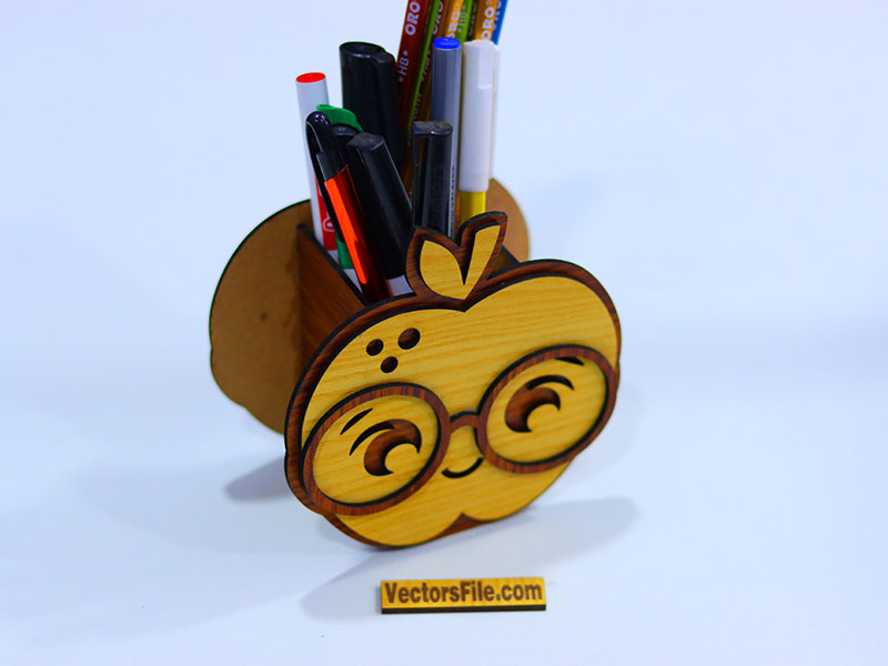 Laser Cut Apple Shape School Pen and Pencil Holder