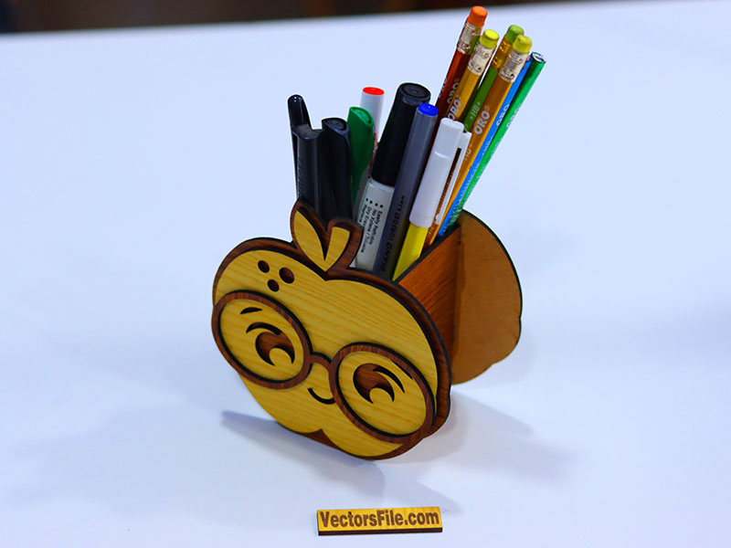 Laser Cut Apple Shape School Pen and Pencil Holder