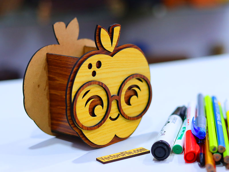Laser Cut Apple Shape School Pen and Pencil Holder