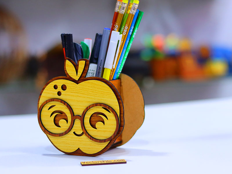 Laser Cut Apple Shape School Pen and Pencil Holder