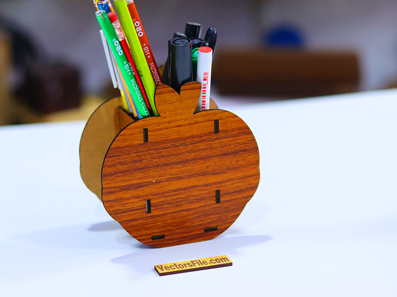 Laser Cut Apple Shape School Pen and Pencil Holder
