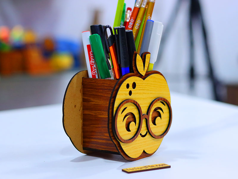 Laser Cut Apple Shape School Pen and Pencil Holder