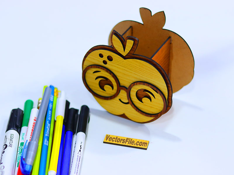 Laser Cut Apple Shape School Pen and Pencil Holder