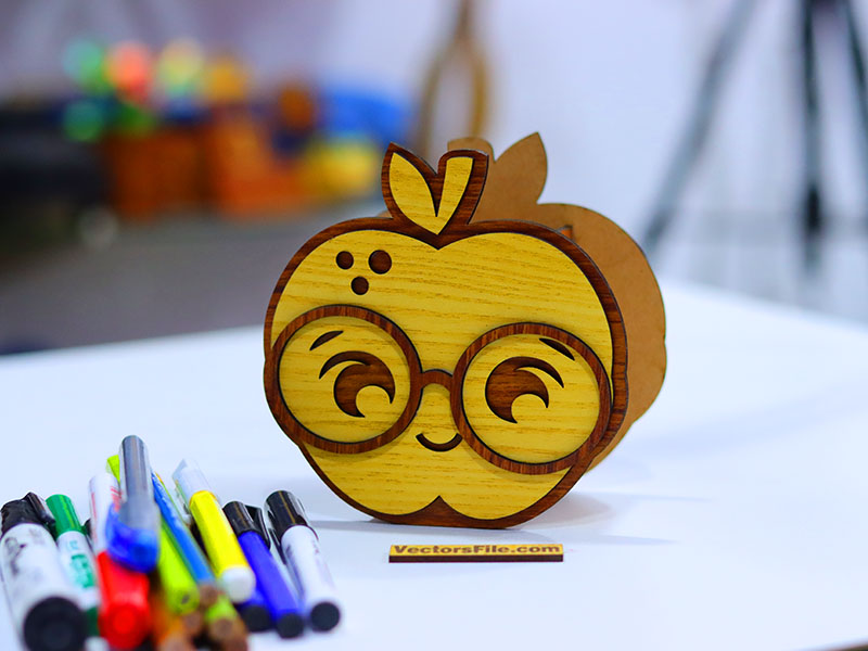 Laser Cut Apple Shape School Pen and Pencil Holder