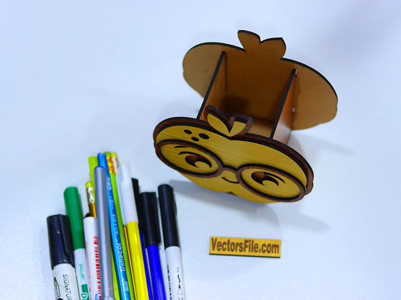 Laser Cut Apple Shape School Pen and Pencil Holder