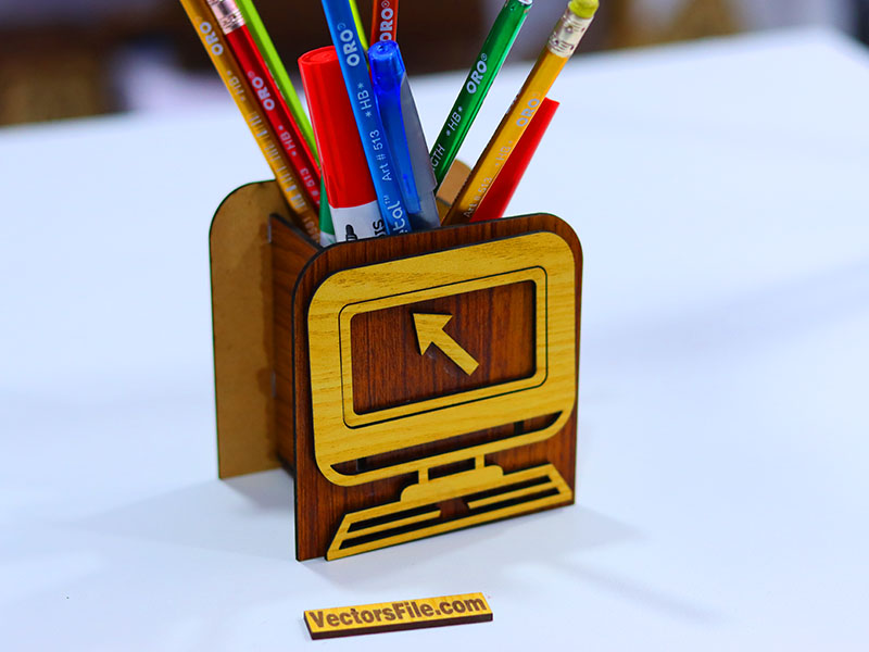 Laser Cut School Pencil Holder For Kids Computer Pattern Pen Stand