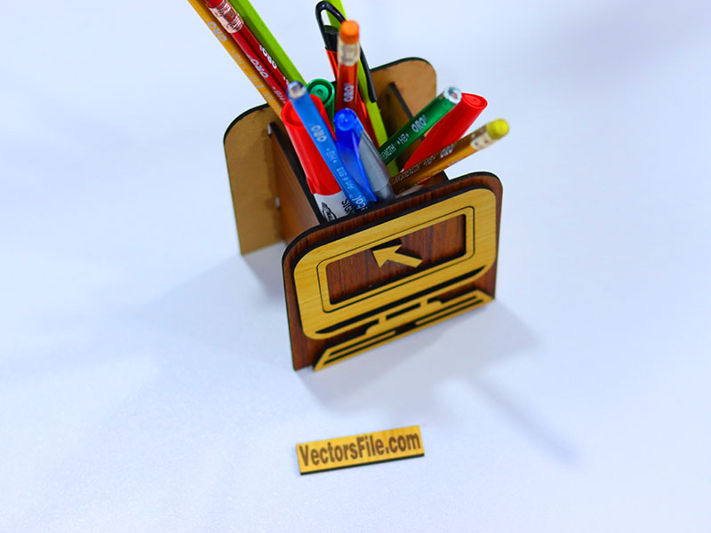 Laser Cut School Pencil Holder For Kids Computer Pattern Pen Stand