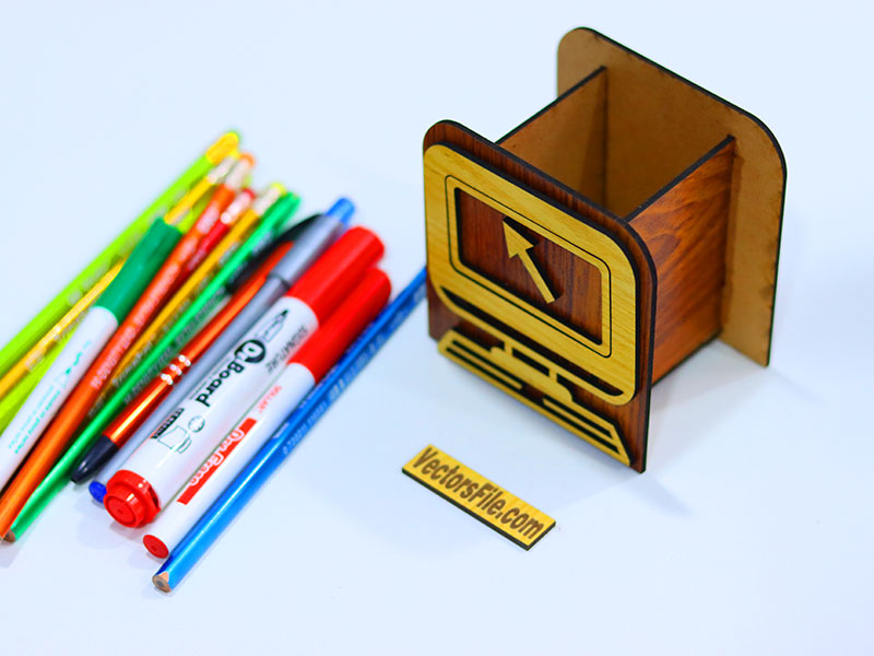 Laser Cut School Pencil Holder For Kids Computer Pattern Pen Stand