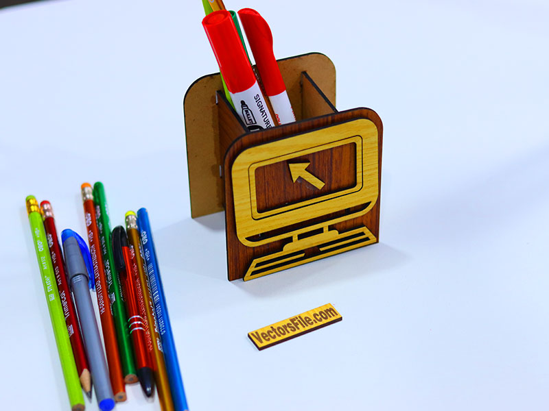Laser Cut School Pencil Holder For Kids Computer Pattern Pen Stand