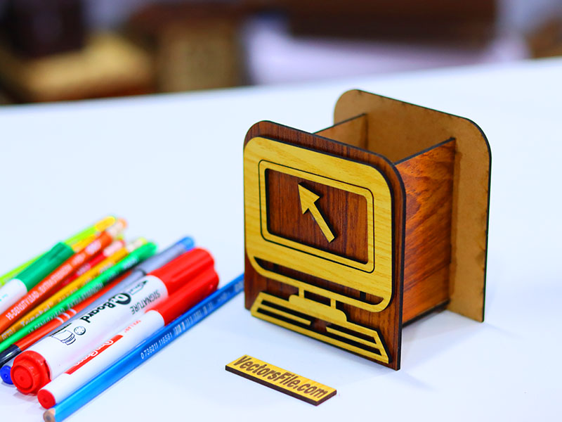 Laser Cut School Pencil Holder For Kids Computer Pattern Pen Stand