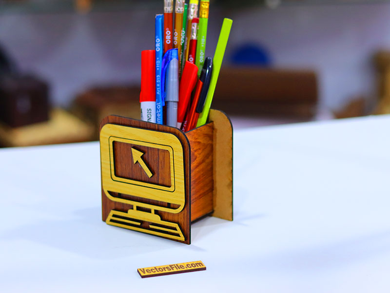 Laser Cut School Pencil Holder For Kids Computer Pattern Pen Stand