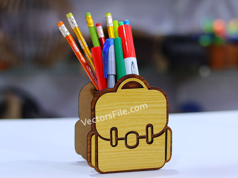 Laser Cut Kids School Bag Pattern Pen and Pencil Holder Template