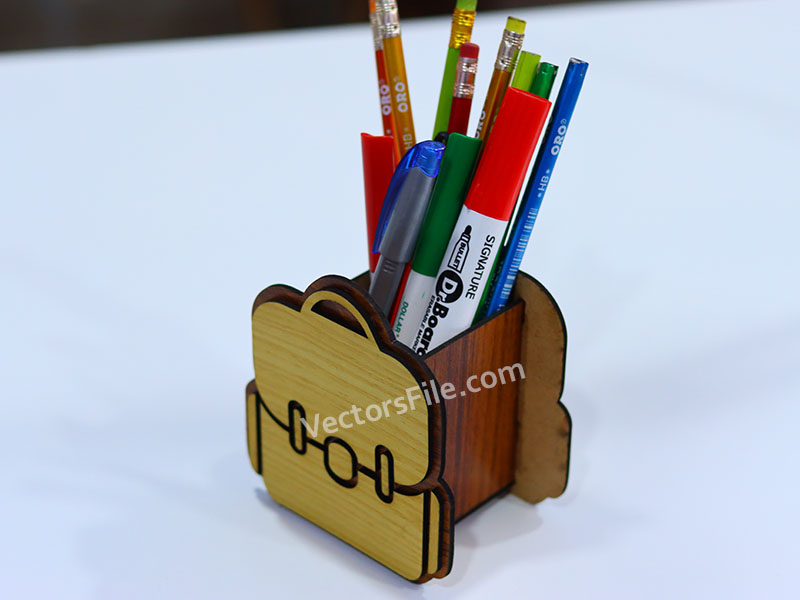 Laser Cut Kids School Bag Pattern Pen and Pencil Holder Template