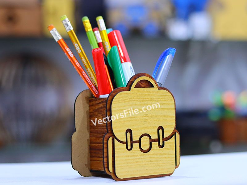 Laser Cut Kids School Bag Pattern Pen and Pencil Holder Template