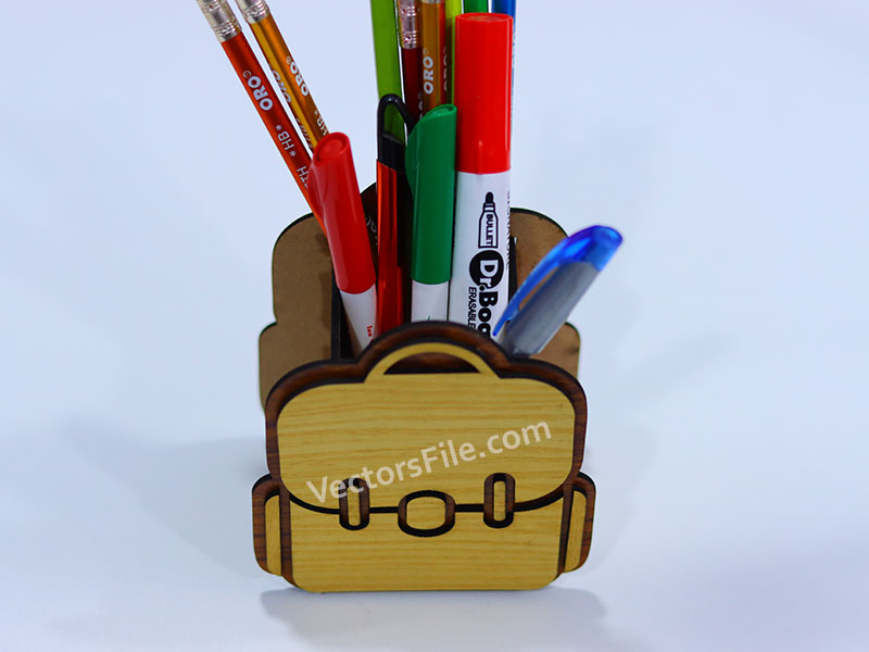 Laser Cut Kids School Bag Pattern Pen and Pencil Holder Template