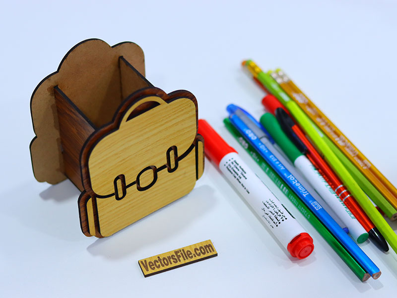 Laser Cut Kids School Bag Pattern Pen and Pencil Holder Template
