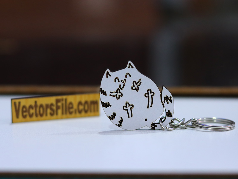 Laser Cut Wooden Cute Kitty Keychain Template Animal Keyring
