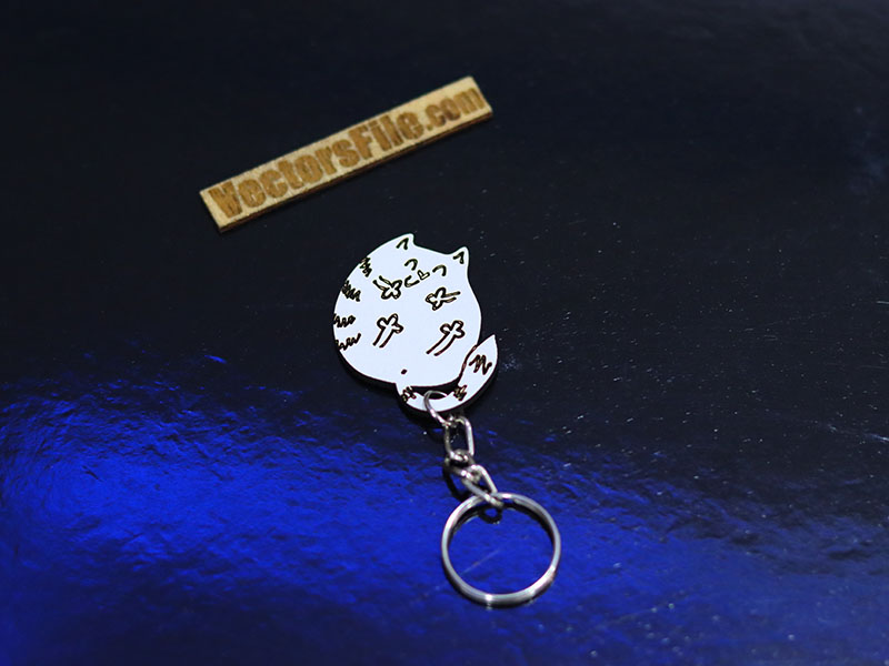 Laser Cut Wooden Cute Kitty Keychain Template Animal Keyring
