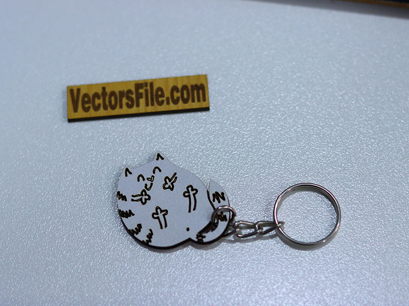 Laser Cut Wooden Cute Kitty Keychain Template Animal Keyring