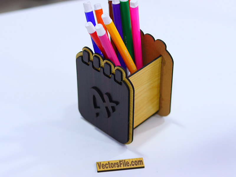 Laser Cut Wooden Pen Holder Desktop Pencil Holder for Kids