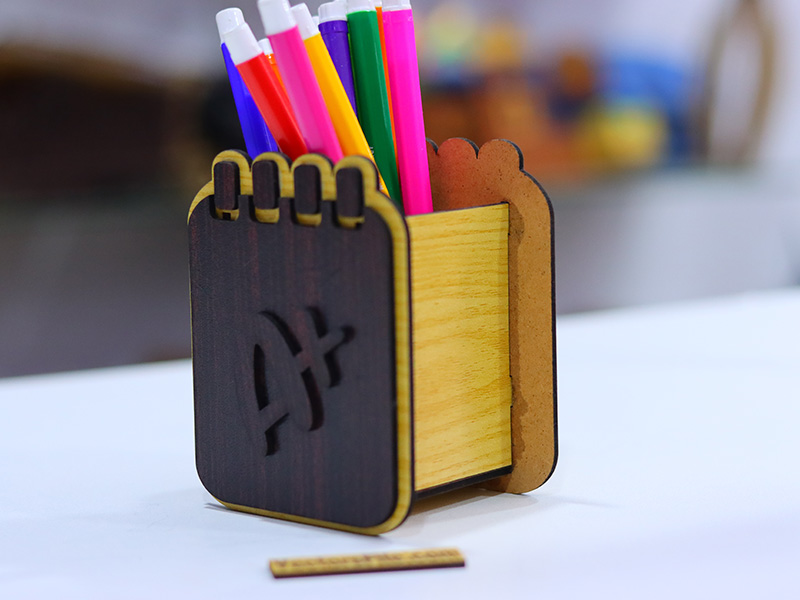 Laser Cut Wooden Pen Holder Desktop Pencil Holder for Kids