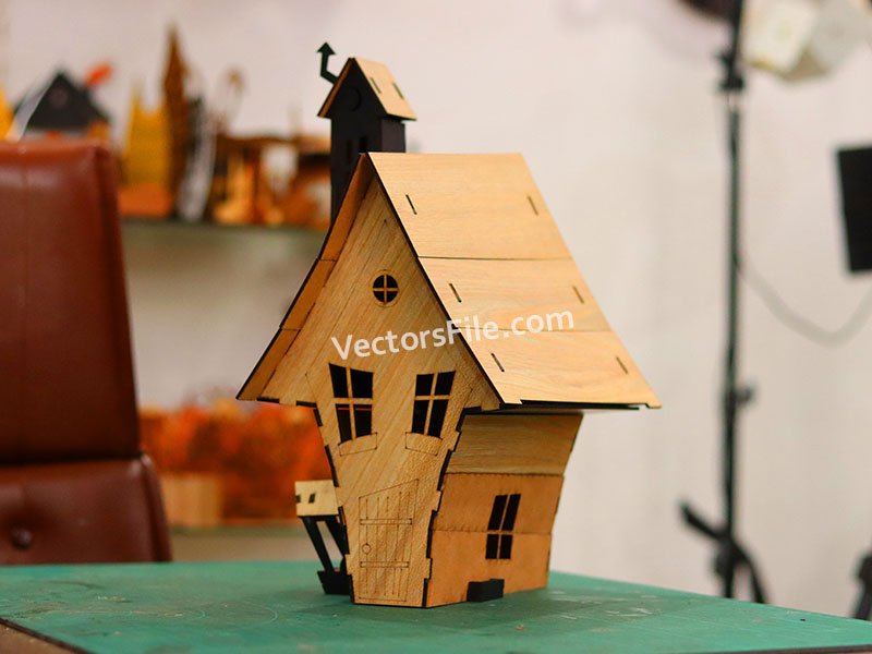Laser Cut Wood Halloween House Design Dollhouse Template