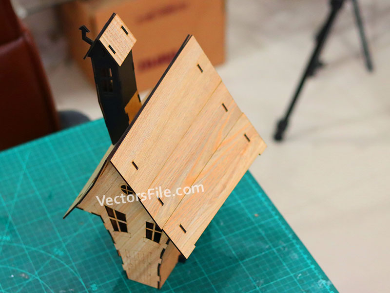 Laser Cut Wood Halloween House Design Dollhouse Template