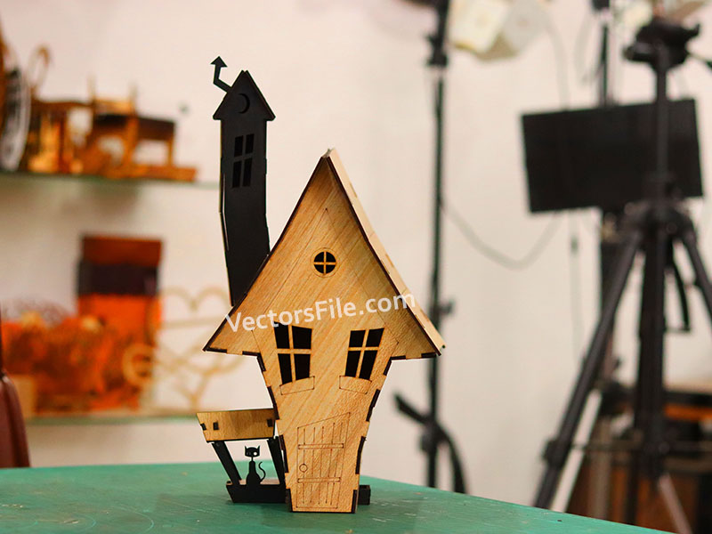 Laser Cut Wood Halloween House Design Dollhouse Template