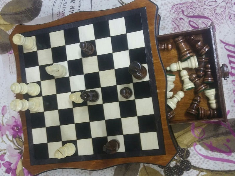 Laser Cut Chess Board Game Design with Pieces Storage Drawer