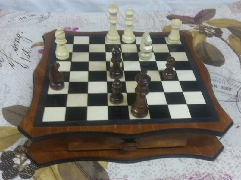 Laser Cut Chess Board Game Design with Pieces Storage Drawer