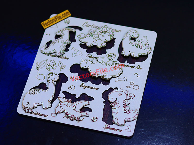 Laser Cut Dinosaur Educational Animal Puzzle Board for Kids