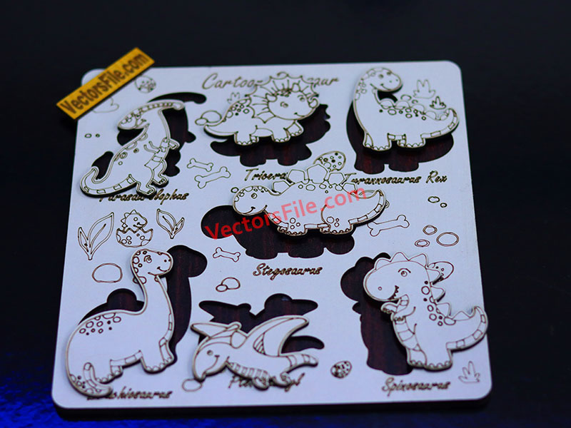 Laser Cut Dinosaur Educational Animal Puzzle Board for Kids